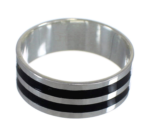 Silver Southwestern Jet Inlay Jewelry Ring Size 6-3/4 AX89014